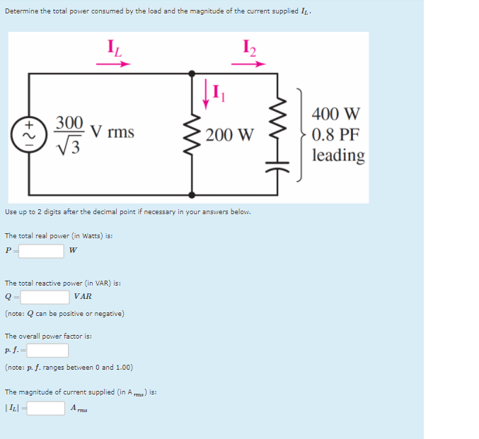 Solved Determine the total power consumed by the load and | Chegg.com