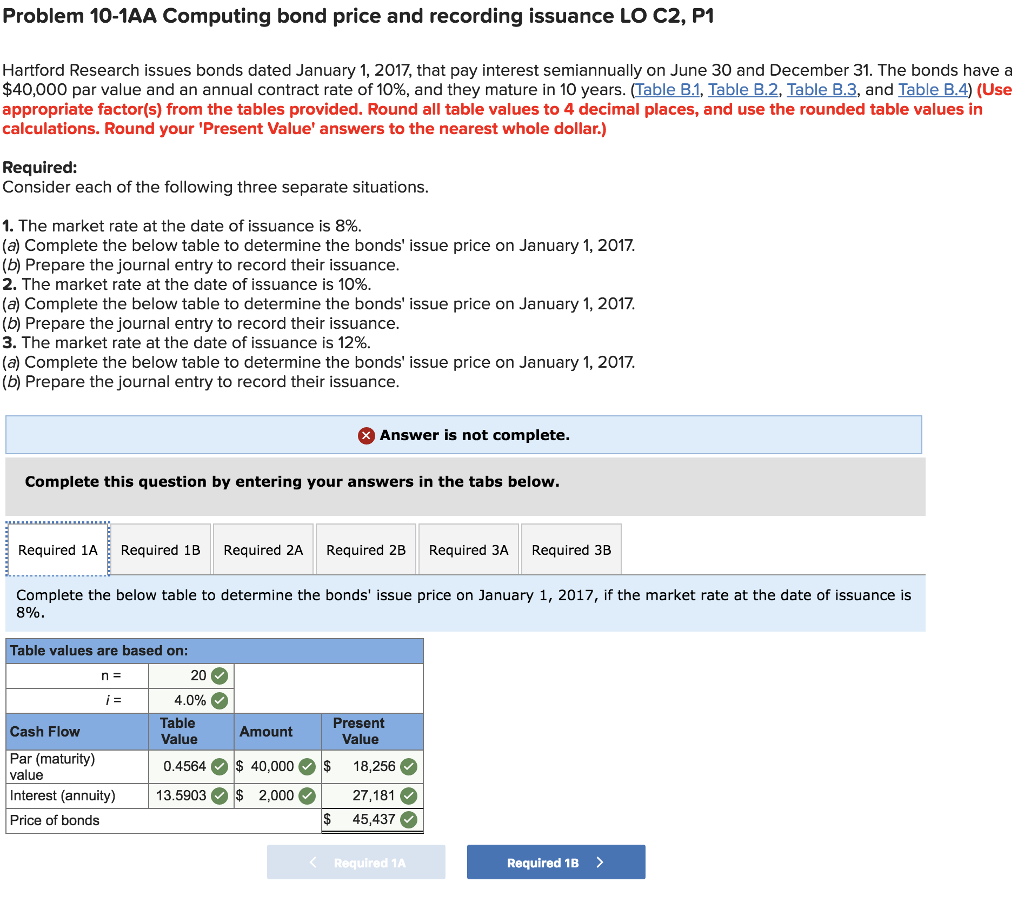 Problem 10-1AA Computing bond price and recording | Chegg.com