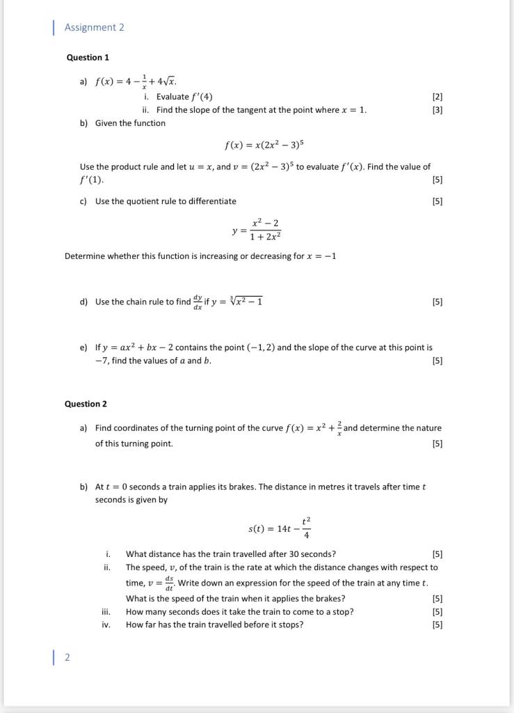 Solved | Assignment 2 Question 1 a) f(x) = 4 + 4V. i. | Chegg.com