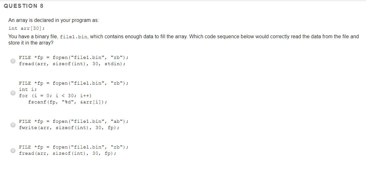 Solved QUESTION 8 An array is declared in your program as: | Chegg.com