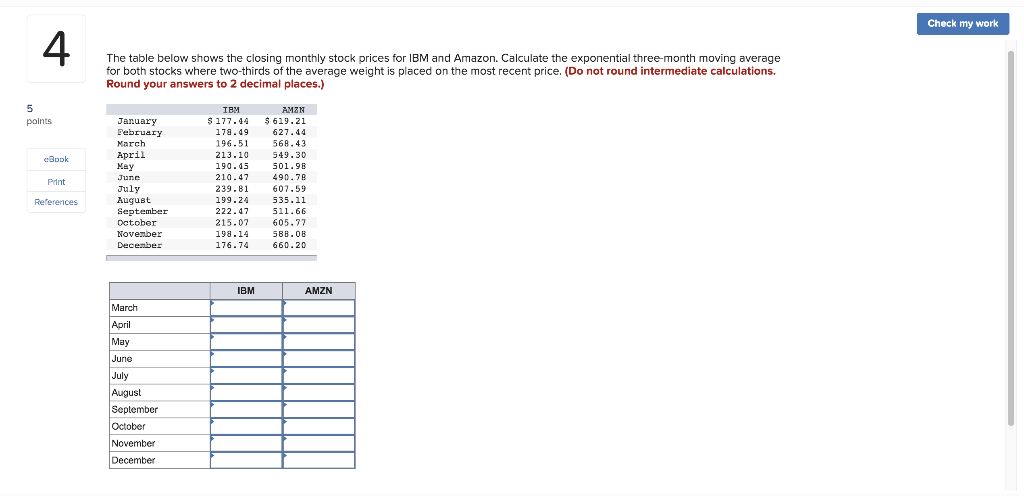 Solved Check My Work 4 The Table Below Shows The Closing | Chegg.com