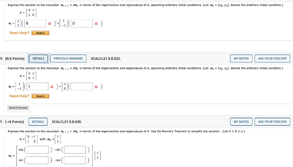Solved Express the solution to the recursion n + 1 = An, in | Chegg.com