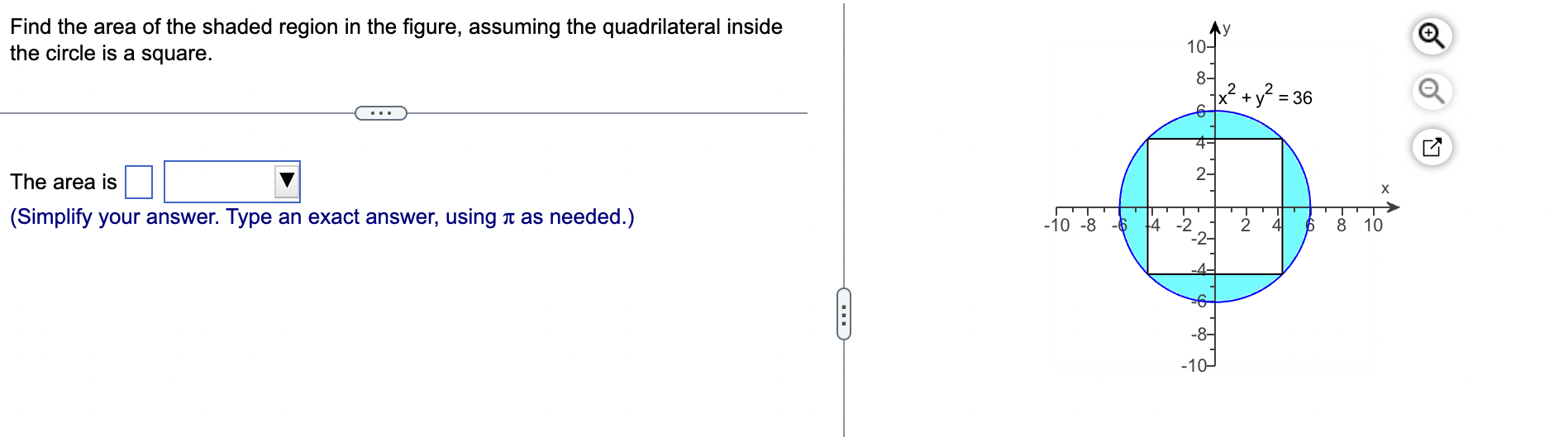 find the shaded area of a square in a circle