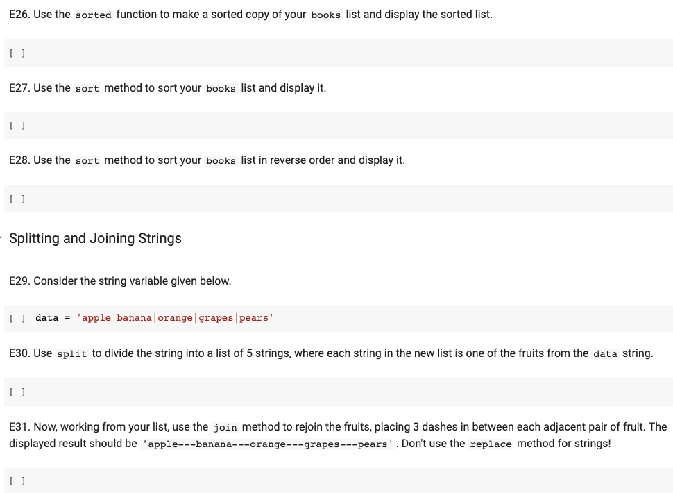 Solved E26. Use the sorted function to make a sorted copy of