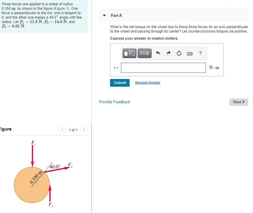 Solved Three forces are applied to a wheel of radius 0.350 | Chegg.com