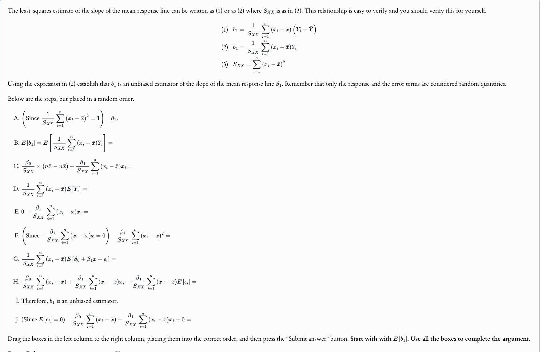 Solved The least-squares estimate of ﻿the slope of ﻿the mean | Chegg.com