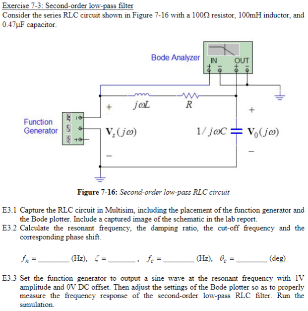 Exercise 7-3: Second-order low-pass filter Consider | Chegg.com