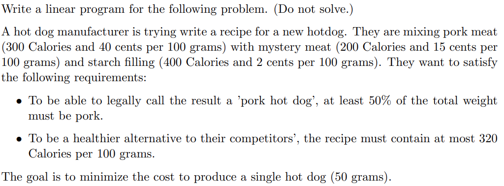 Solved Write a linear program for the following problem. (Do | Chegg.com