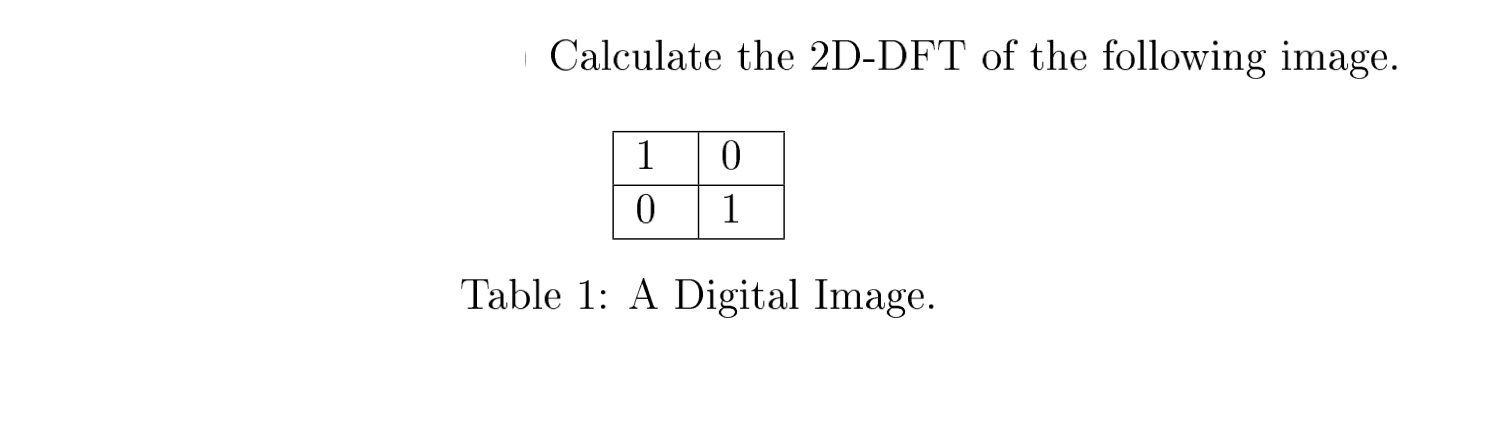 Solved I Calculate the 2D-DFT of the following image. 10 0 1 | Chegg.com
