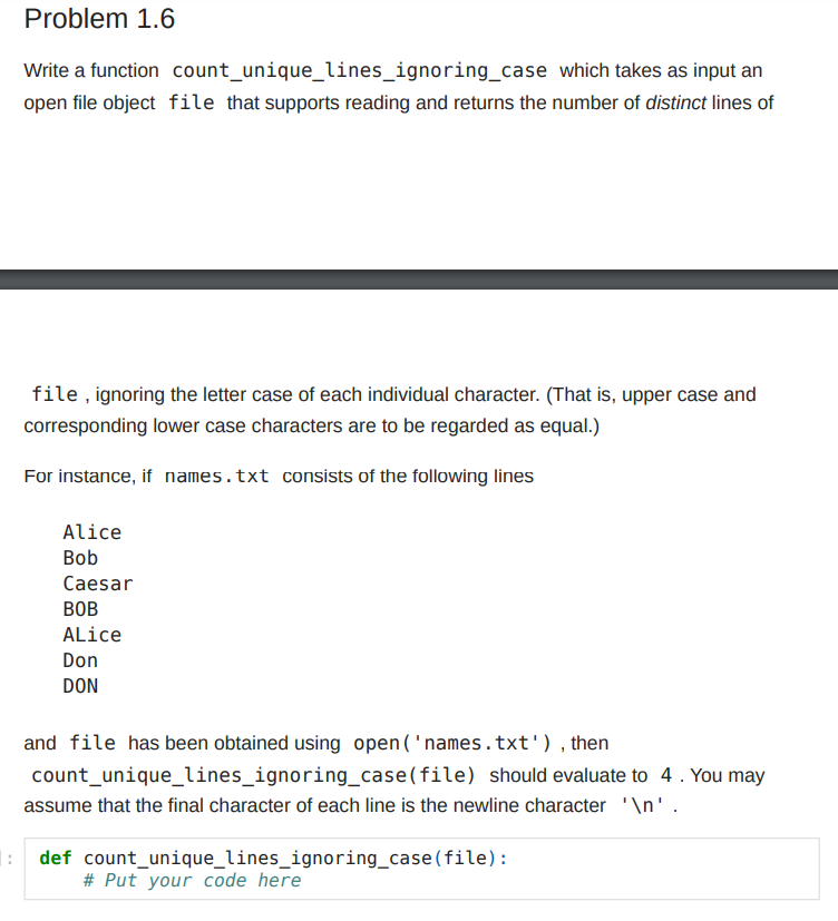 Solved Write a function count_unique_lines_ignoring_case | Chegg.com