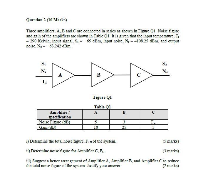 Solved Question 2 (10 Marks) Three Amplifiers, A, B And C | Chegg.com