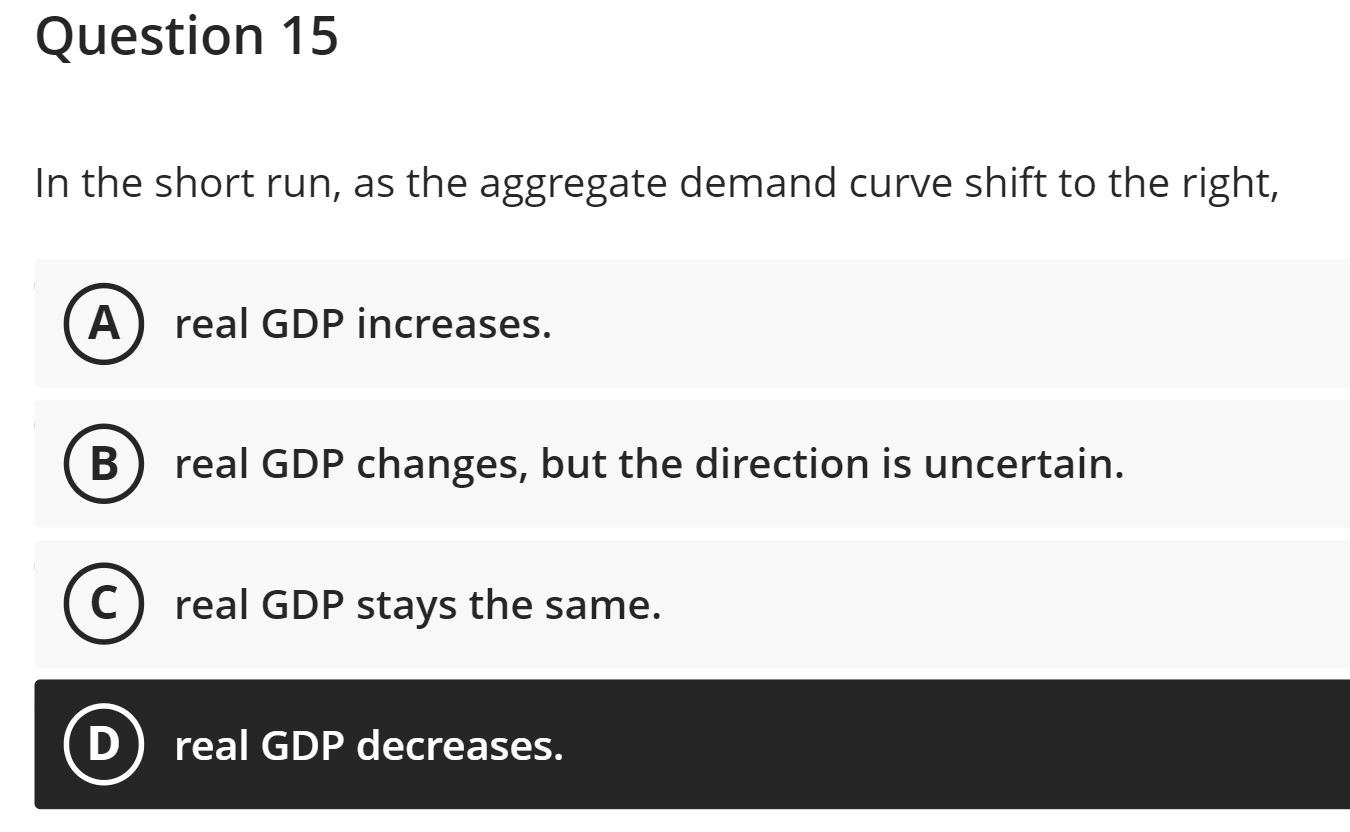 Solved Question 15 In the short run, as the aggregate demand | Chegg.com