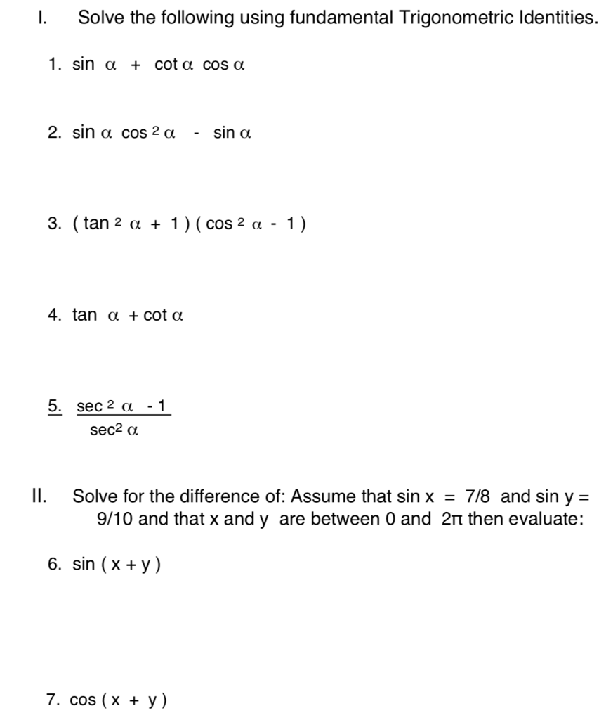 Solved I Solve The Following Using Fundamental Trigonome Chegg Com