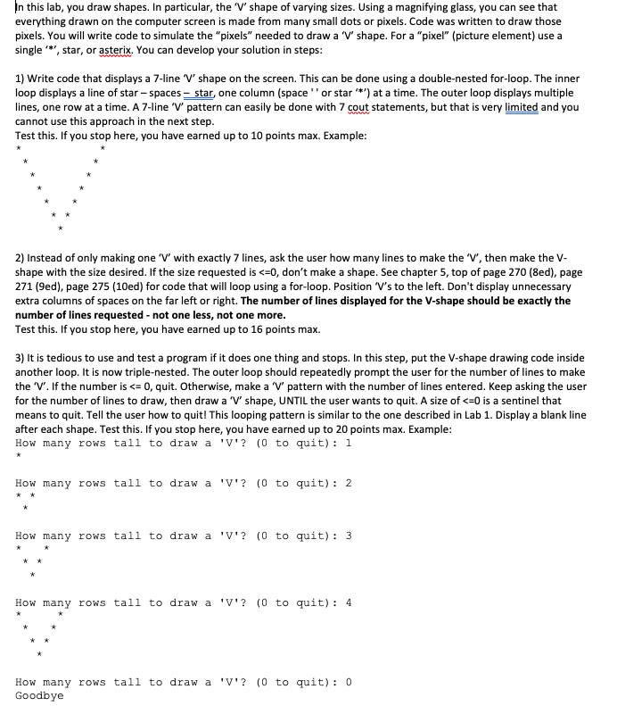 Solved In this lab, you draw shapes. In particular, the 'V' | Chegg.com