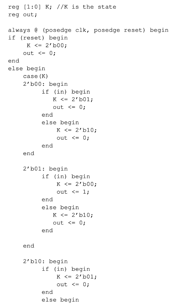 Solved The Verilog code that corresponds to a Finite State | Chegg.com