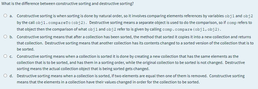 Solved What is the difference between constructive sorting | Chegg.com