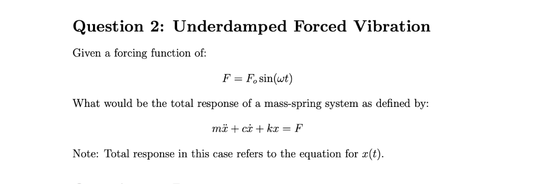 Solved Question 2: Underdamped Forced Vibration Given a | Chegg.com