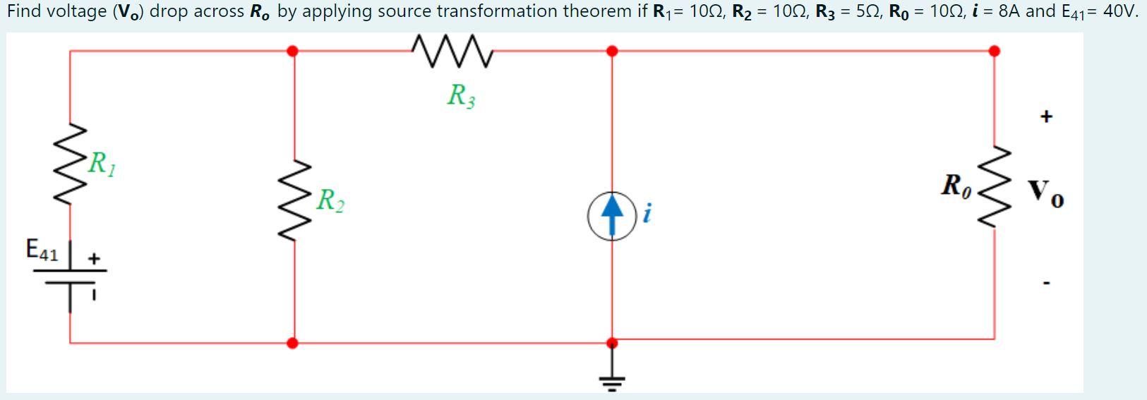 Solved R1=10Ω,R2=10Ω,R3=5Ω,R0=10Ω,i=8 A and E41=40 V | Chegg.com