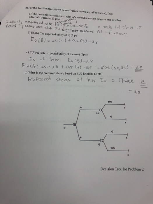 Solved 2) For the decision tree shown below (values shown | Chegg.com
