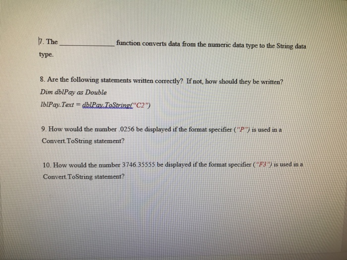 Solved The function converts data from the numeric data type | Chegg.com
