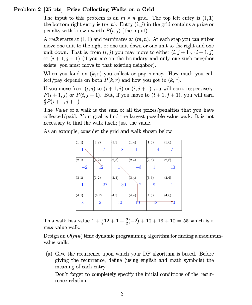 Solved Problem 2 [25 pts) Prize Collecting Walks on a Grid | Chegg.com