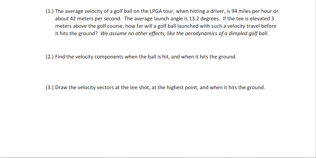 Solved (1.) The average velocity of a golf ball on the LPGA | Chegg.com