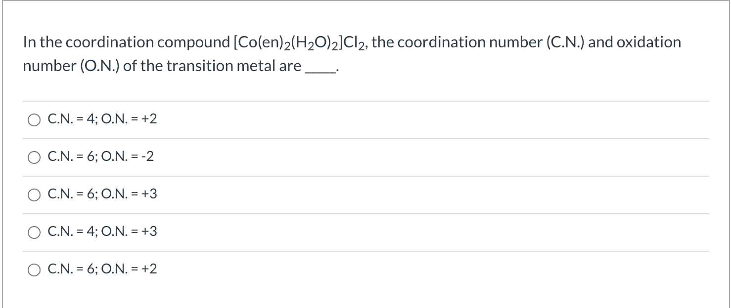 co h2o )( cn )( en 2 oxidation number