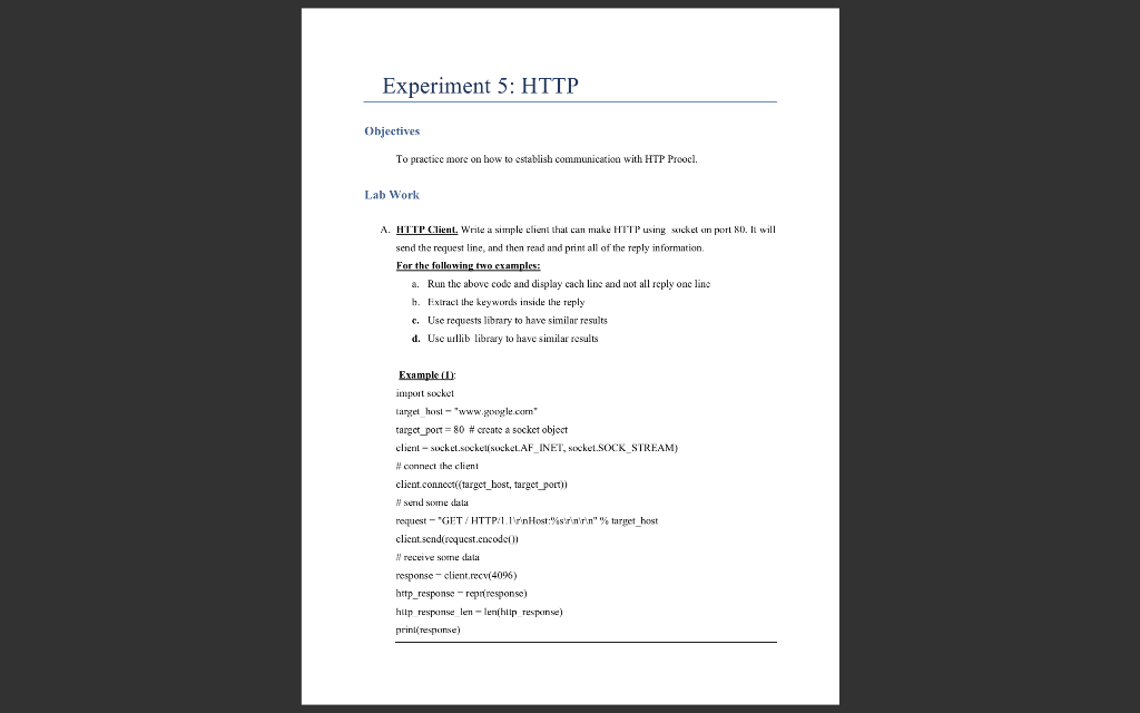 Solved Experiment 5 Http Objectives To Practice More On Chegg Com