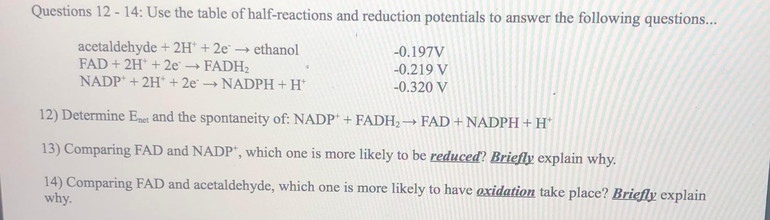 Solved Questions 12 - 14: Use The Table Of Half-reactions | Chegg.com