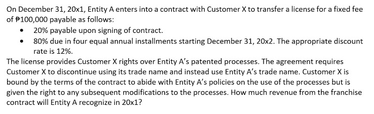 Solved On December 31, 20x1, Entity A Enters Into A Contract | Chegg.com