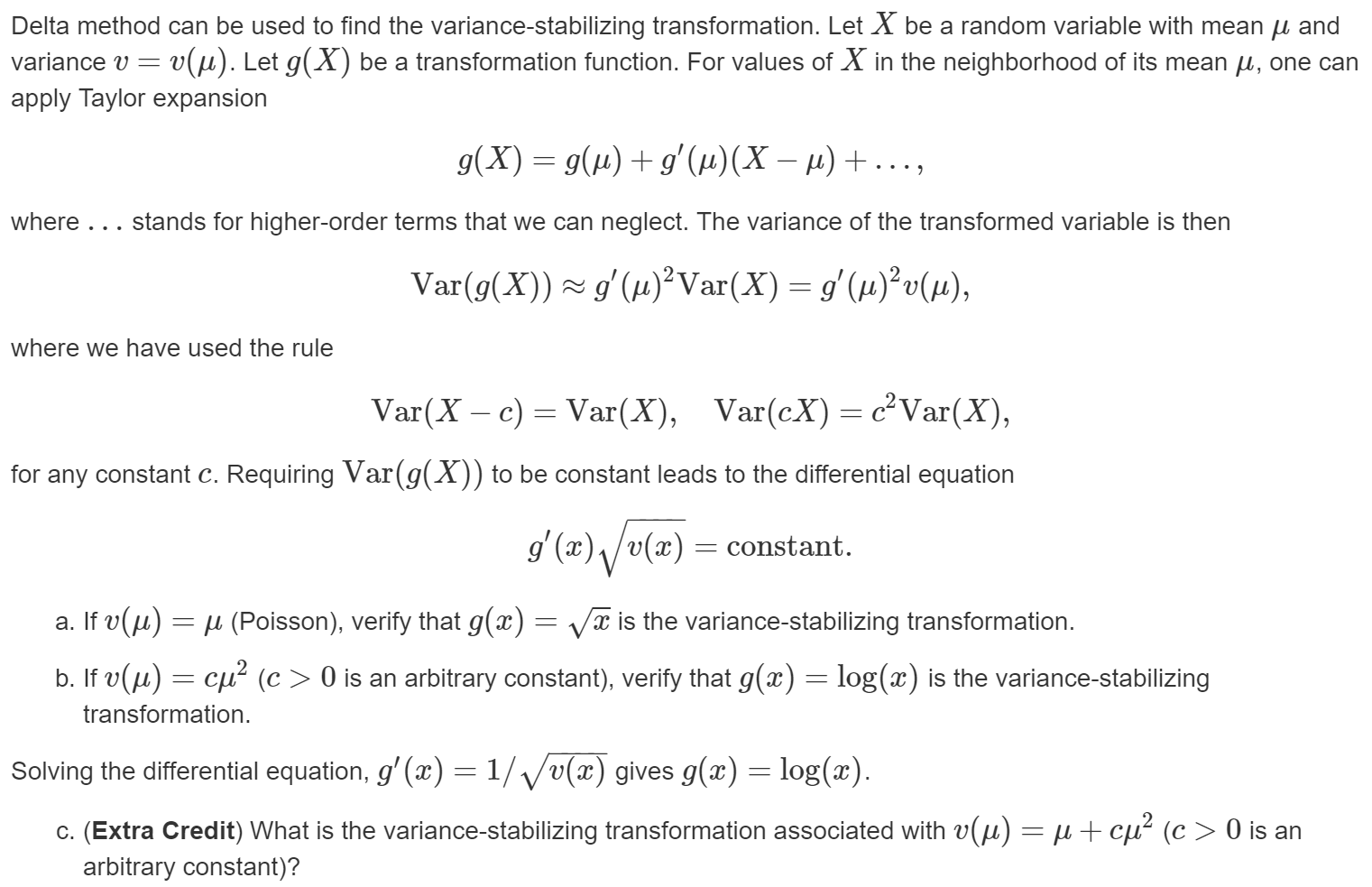 Solved Delta Method Can Be Used To Find The Variance Stab Chegg Com