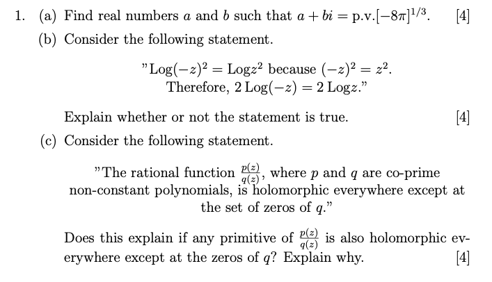 Solved [4] 1. (a) Find Real Numbers A And B Such That A + Bi | Chegg.com