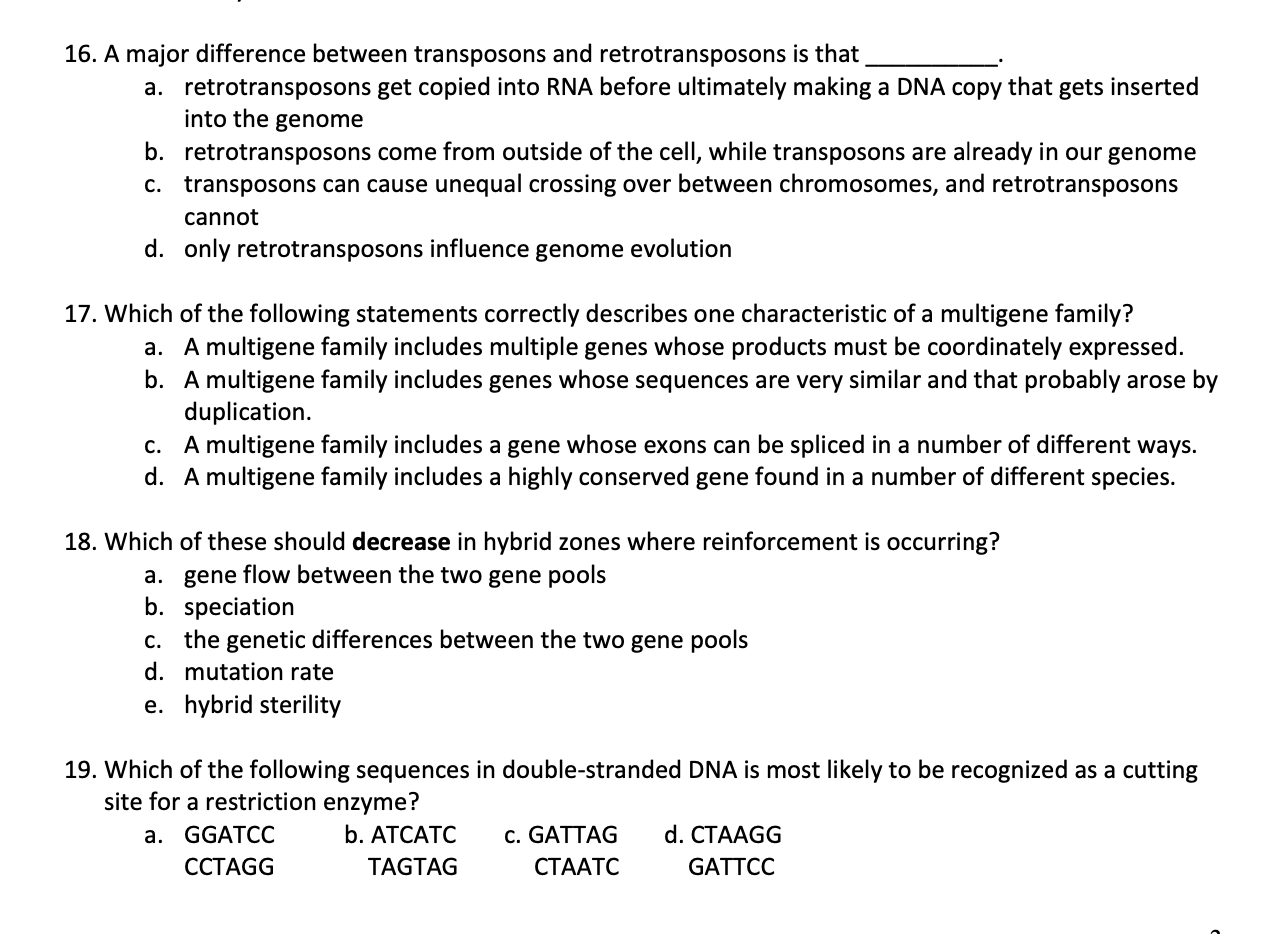 Solved 16. A major difference between transposons and | Chegg.com