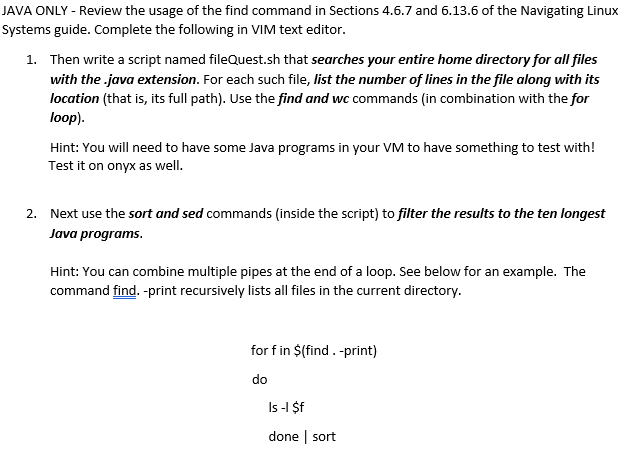 Solved JAVA ONLY - Review the usage of the find command in | Chegg.com