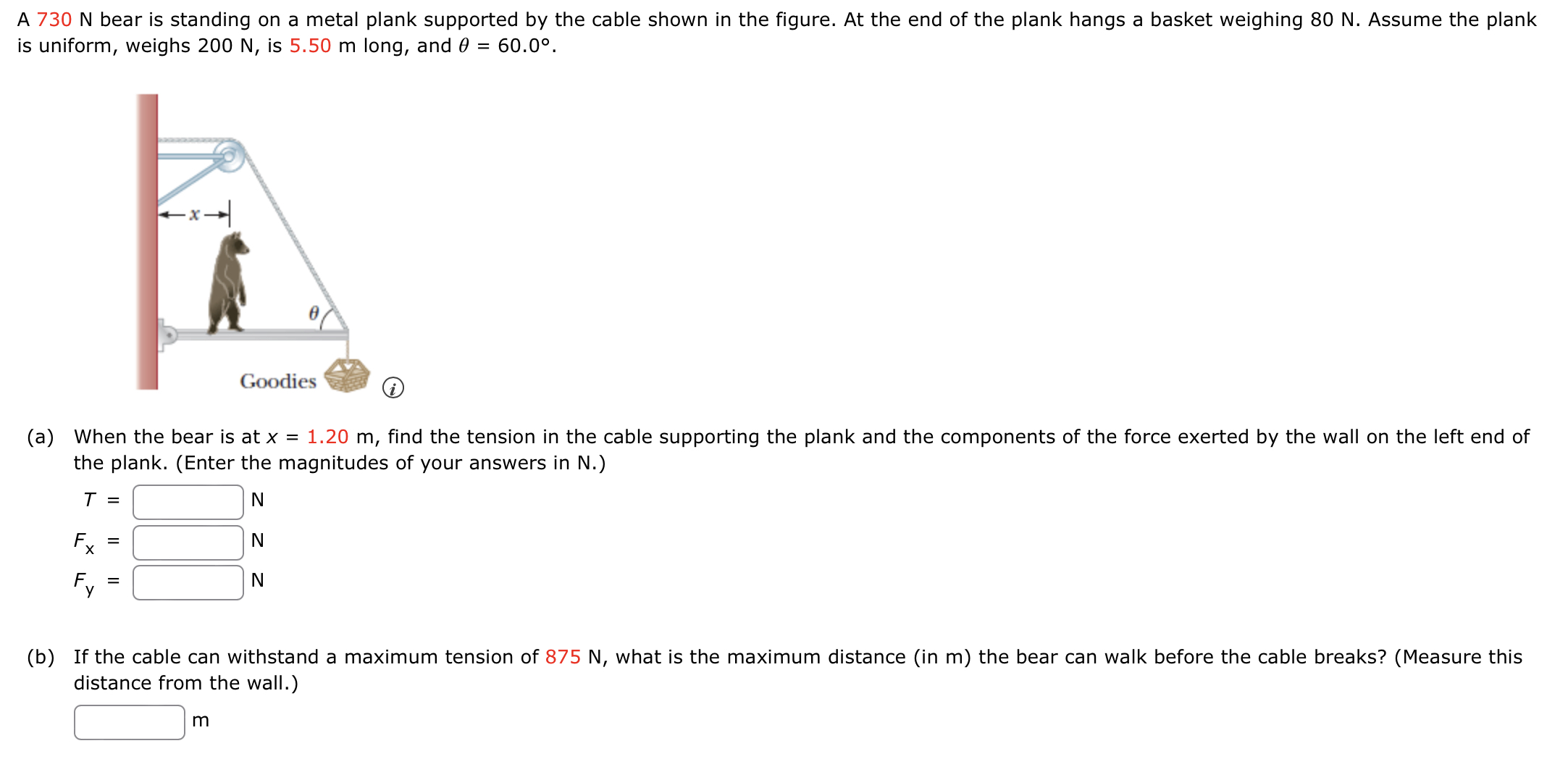 Solved A 730 N bear is standing on a metal plank supported | Chegg.com