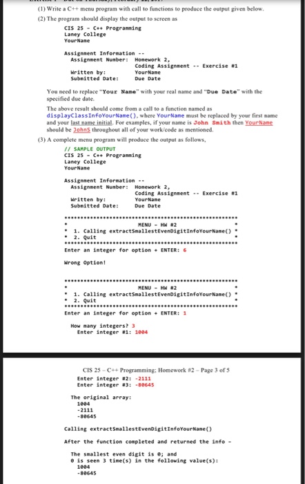 Solved 1) Write a C++ menu program with call to functions to | Chegg.com