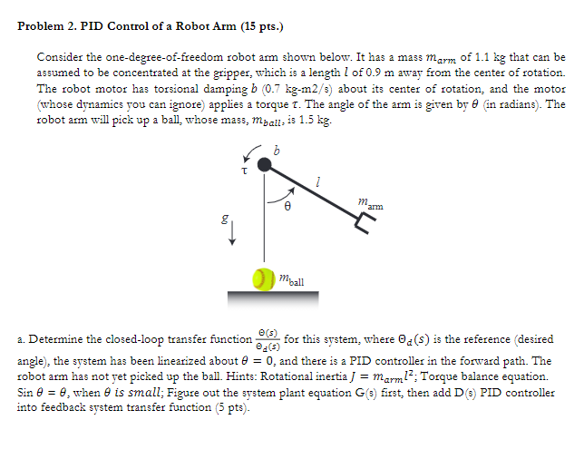 Problem 2. PID Control of a Robot Arm (15 pts.) | Chegg.com