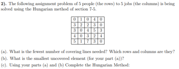 Solved 2). The following assignment problem of 5 people (the | Chegg.com