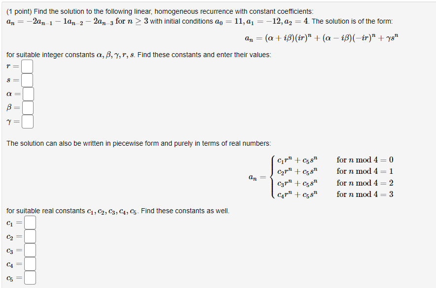Solved (1 point) Find the solution to the following linear, | Chegg.com