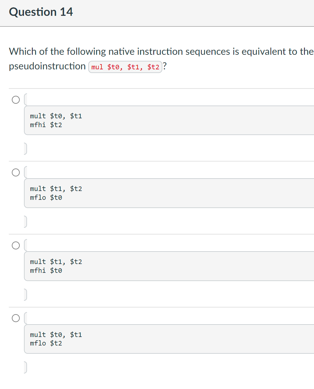 Solved Question 14 Which of the following native instruction | Chegg.com