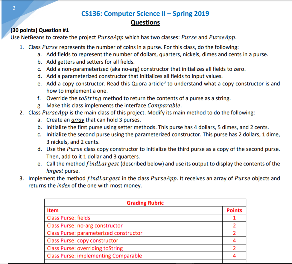 Solved CS136: Computer Science II-Spring 2019 uestions [30 | Chegg.com