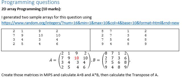 Solved Programming Questions 2D Array Programming (10 | Chegg.com