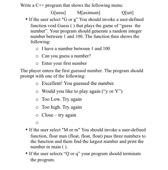 Solved Write a C++ program that shows the following menu | Chegg.com