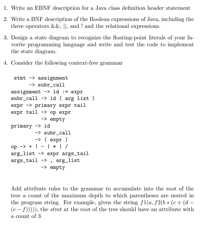 Solved 1 write an ebnf description for a java class chegg