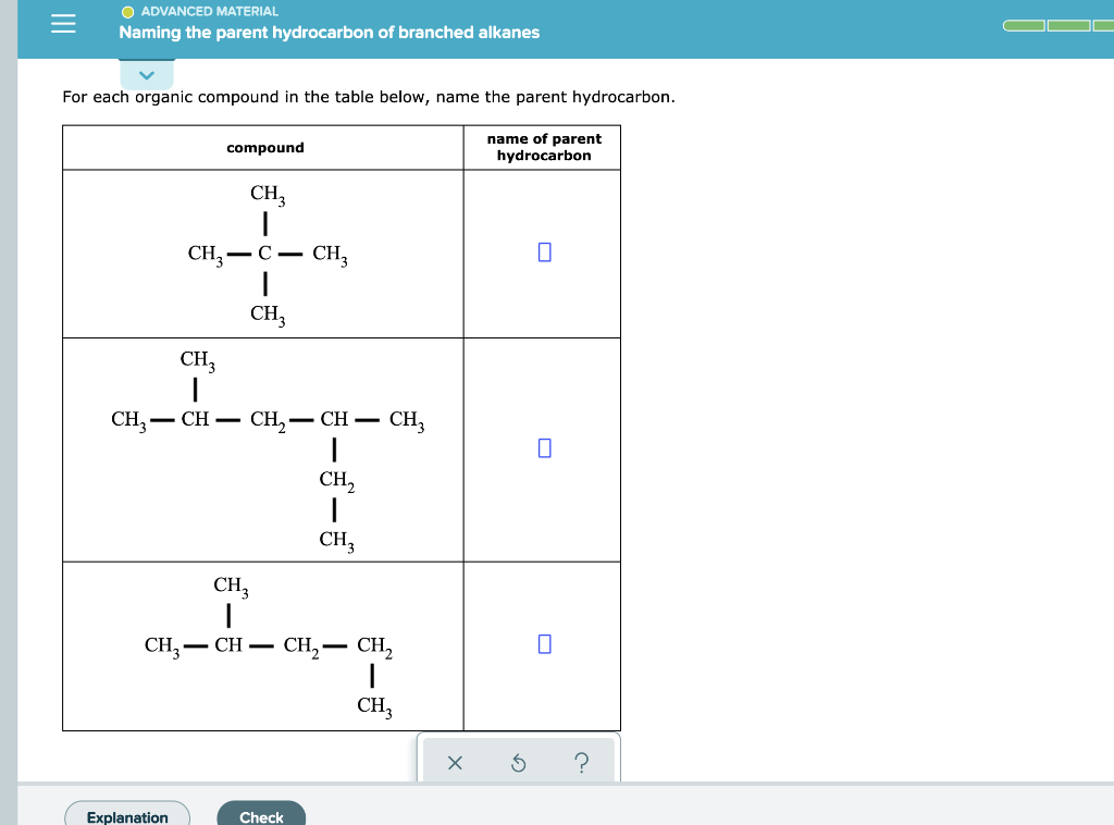 Solved ADVANCED MATERIAL Naming the parent hydrocarbon of | Chegg.com