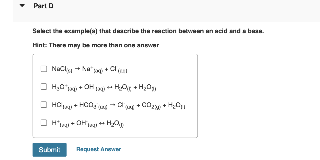 Solved Select the example(s) that describe the reaction | Chegg.com