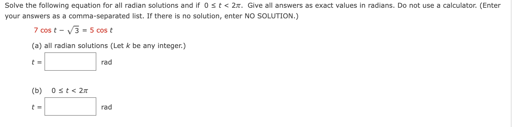 Solved Solve the following equation for all radian solutions | Chegg.com