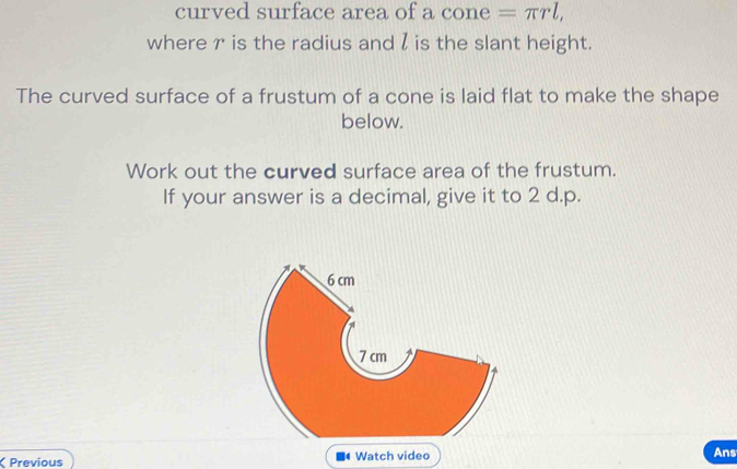 how to find curved surface area of frustum of cone
