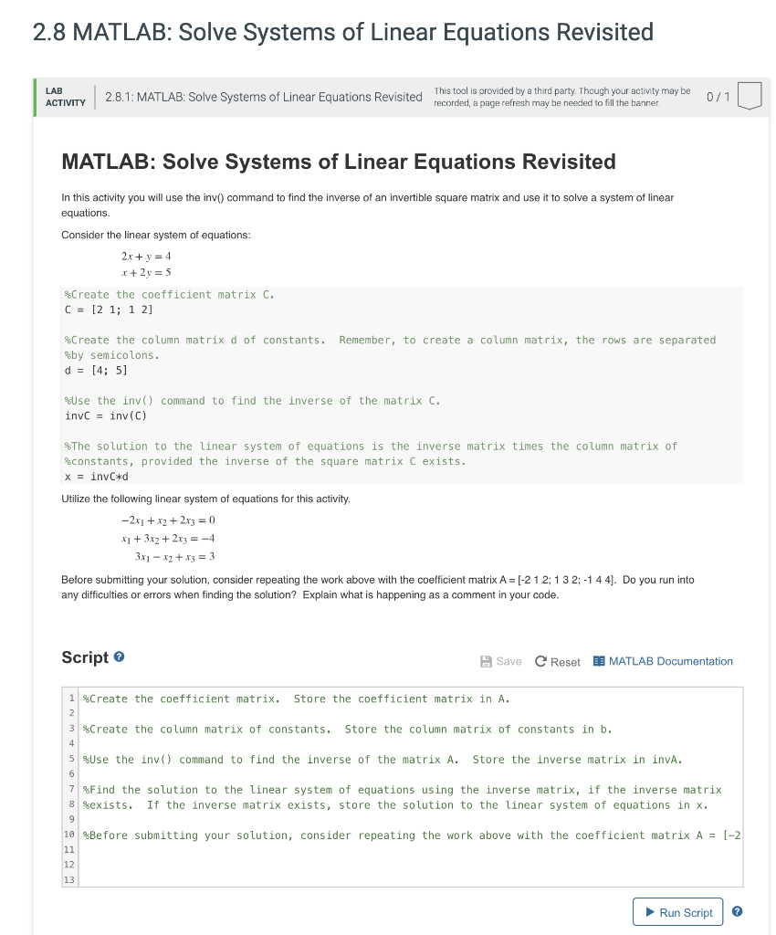 system of equations solver matlab