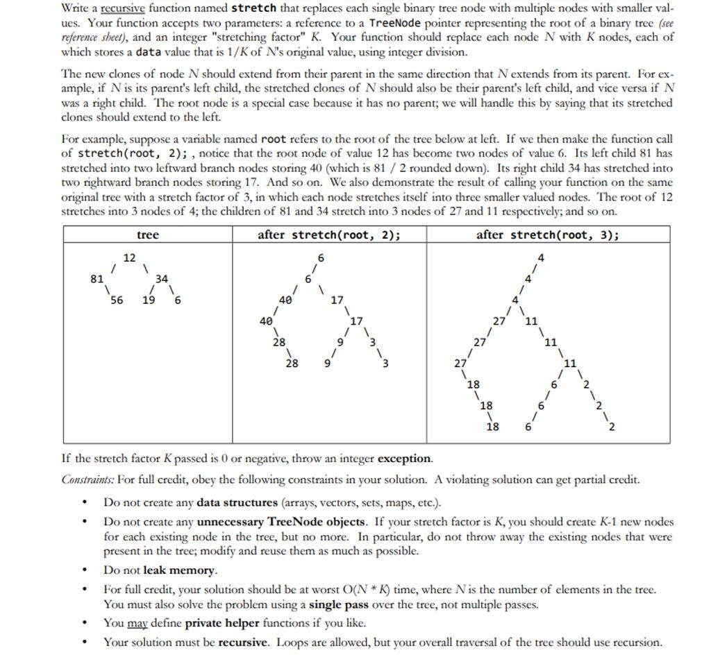 Solved Write a recursive function named stretch that | Chegg.com